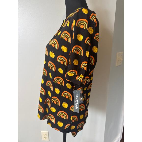 Modcloth Winning Them Over Pumpkin Rainbow Fall Halloween Black Top Women S NWT - Picture 3 of 7
